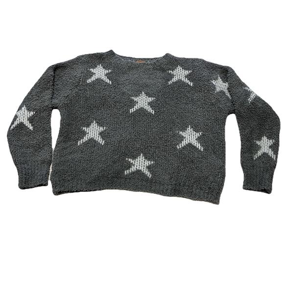POL Sweaters - POL Relaxed Gray & White Star Patterned Sherpa Knit Sweater Soft Size M